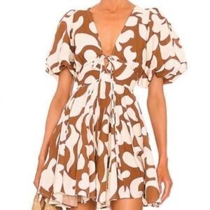 HOUSE OF HARLOW- Elegant Brown and White Floral Mini Dress